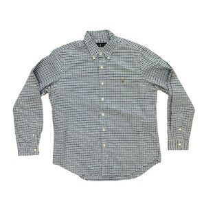 Ralph Lauren 100% Cotton White Light and Navy Blue Check Button Down Shirt Sz Lg